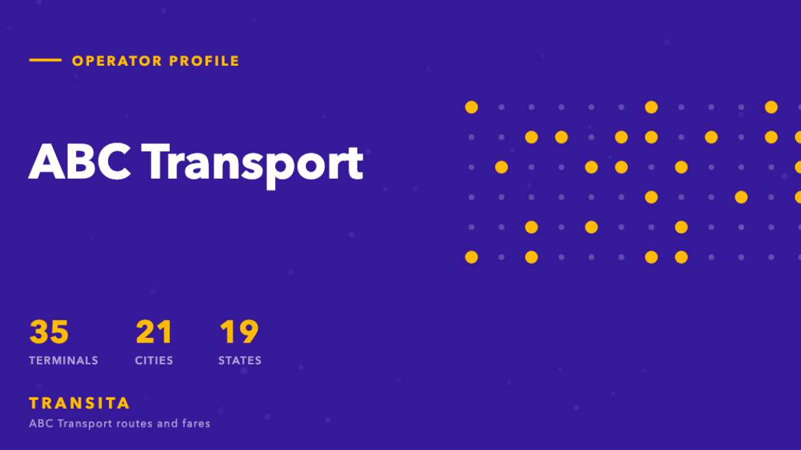 Network grid for ABC Transport: 35 terminals across 21 of the 61 cities on the Transita index, in 19 states.