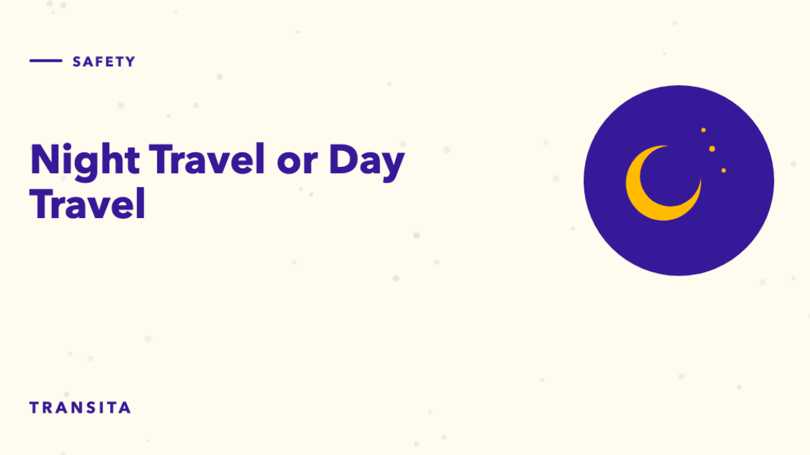 Illustrated guide cover with a crescent moon and stars mark: Night Travel or Day Travel.