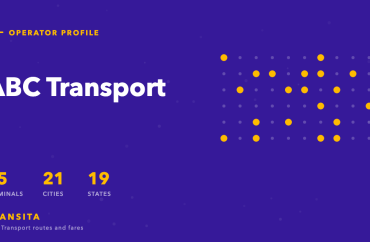 Network grid for ABC Transport: 35 terminals across 21 of the 61 cities on the Transita index, in 19 states.