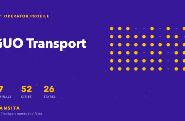 Network grid for GUO Transport: 97 terminals across 52 of the 61 cities on the Transita index, in 26 states.
