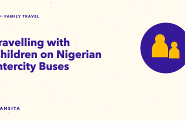 Illustrated guide cover with a adult and child mark: Travelling with Children on Nigerian Intercity Buses.