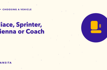 Illustrated guide cover with a bus seat mark: Hiace, Sprinter, Sienna or Coach.